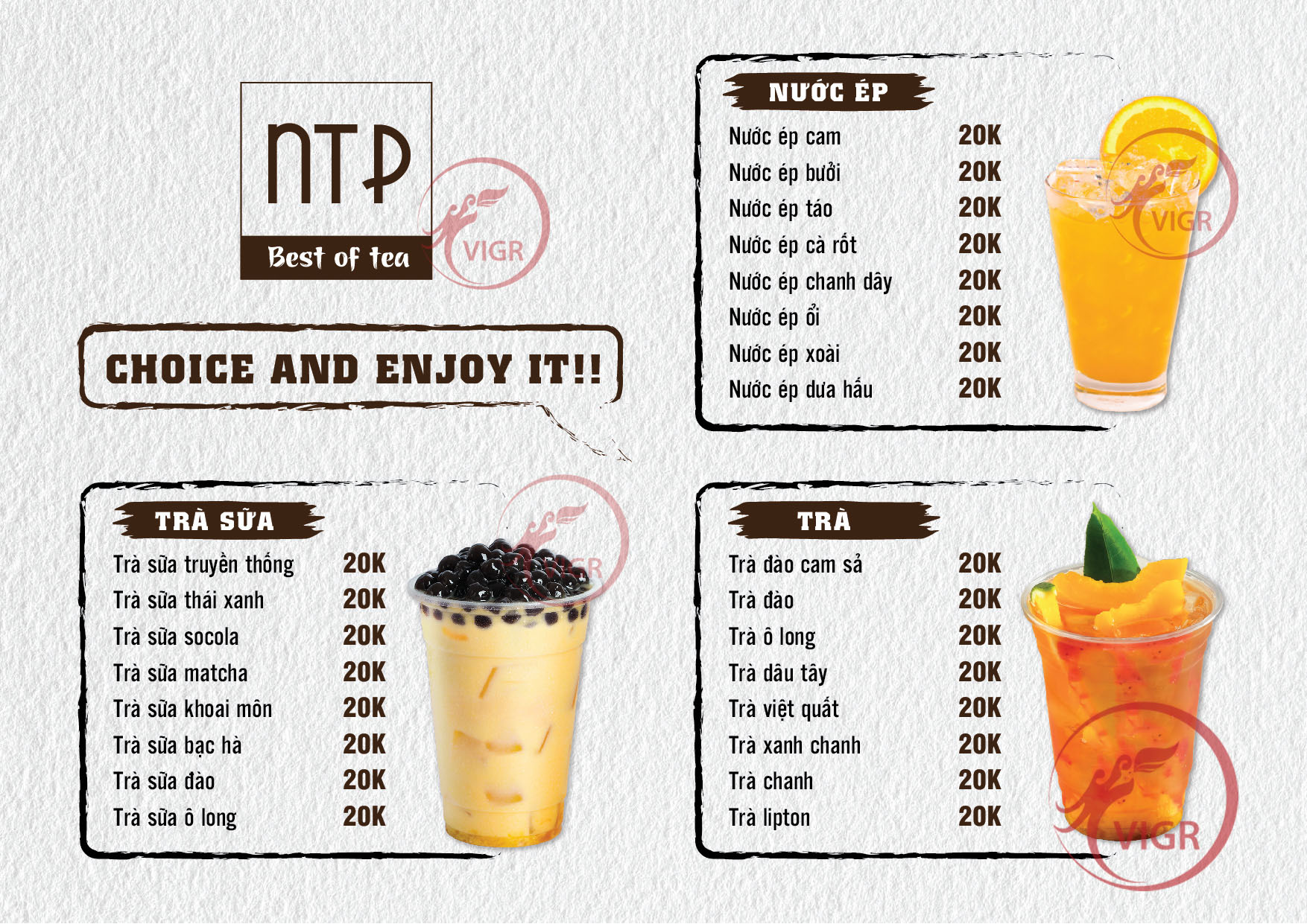 Menu Trà sữa