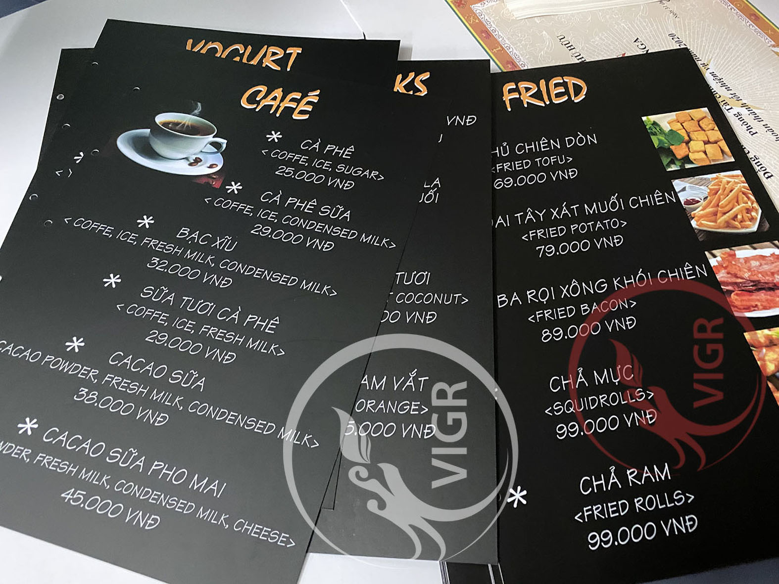 Menu cà phê tờ rời